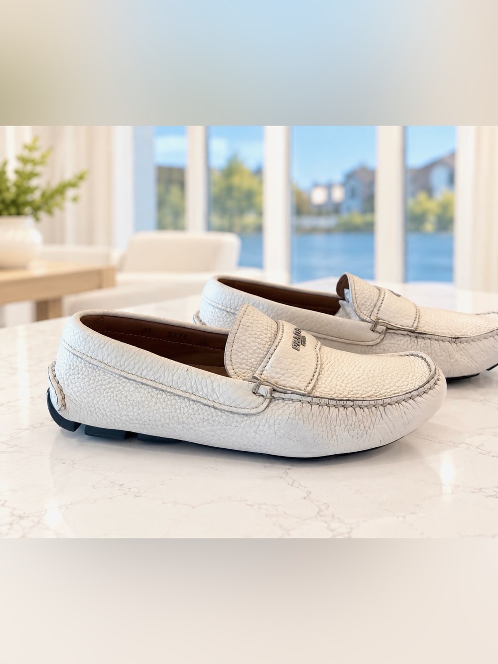 Prada Women's Cream off white Leather Driving Loafers boat shoes - Picture 2 of 11